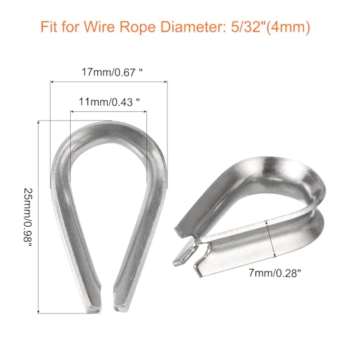 uxcell 50Pcs M4 Stainless Steel Thimble for 5/32" Dia Wire Rope, Wire Rope Cable Thimbles Rigging for Marine, Sunshade Sail, Fence - size: M4