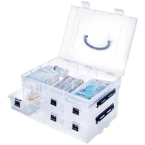 MyGift 11 Inch Clear Plastic Storage Box Container, Arts and Crafts Sewing Supplies Organizer Case with Black Accents, 24 Customizable Compartments, and 6 Drawers with Removable Dividers - color: Black