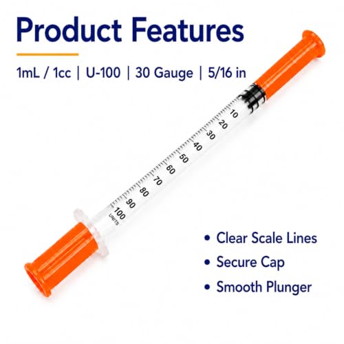 u-100 30g 5/16 1cc syringe with needle, disposable syringe, Pack 100 - size: 1ml-30G-5/16-100-YELLOW