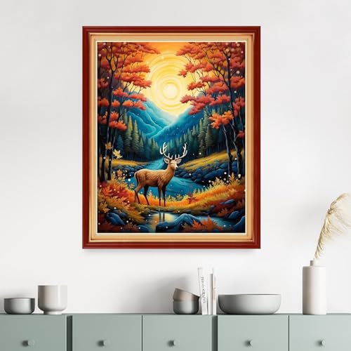 Dimensean Stamped Cross Stitch Kits Full Range of Embroidery Patterns Starter Kits for Beginners Adult DIY Cross Stitches Needlepoint Kits 11CT-Night Elk 16x20 inch - color: Craftpattern20