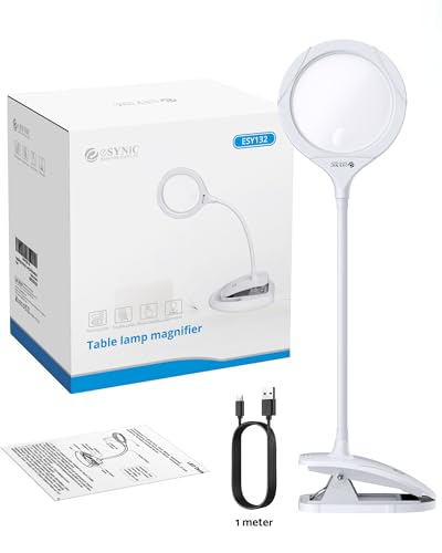 eSynic Desktop Magnifying Glass with 15 LED Lights-800mAh Rechargeable