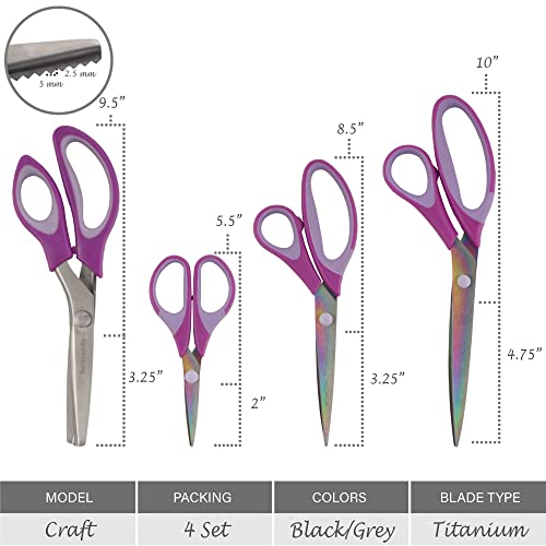JubileeYarn Titanium Softgrip Scissors Set - Pinking, Sewing, Arts, Crafts, Office - 1 Set of 4 - Purple - color: 4pc Purple, size: 1 Set