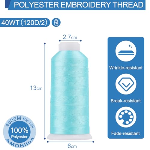 High Tenacity Polyester Embroidery Machine Thread 40WT(120D/2) 4000M Per Spool for Commercial and Domestic Embroidery Machine (Summer Sky-1932) - color: Summer Sky-1932
