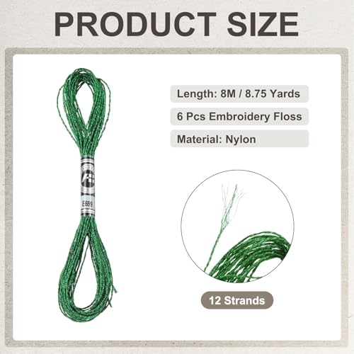 PATIKIL 6 Skeins Embroidery Floss, Metallic Embroidery Thread Nylon Threads Bracelets String for Cross-Stitch Hand Embroidery, Green - color: Green