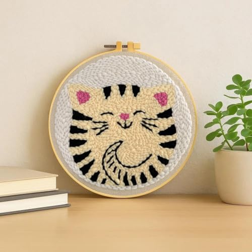 TCDZMYGS Punch Needle Kit for Beginners Adults-Cute Cat,with Video Tutorial - color: Punch Needle kit with-1105-1