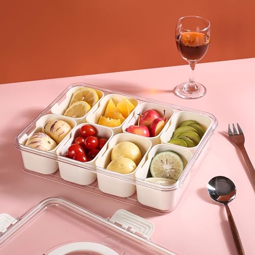 Bandesun Divided Serving Tray with Lid and Handle - Snackle Box Charcuterie Container for Portable Snack Platters - Clear Organizer for Candy, Fruits, Snacks，Nuts - Perfect (Pack of 2) - style: 2 pack compartments small 8pcs
