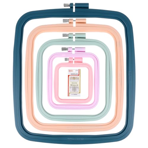Yuanan 5 Pack 5 Sizes Square Embroidery Hoop, Plastic Embroidery Hoops Cross Stitch Hoops Reusable Embroiderys Hoop for Sewing, Needlework, DIY Projects-2.9"/4.3"/6.5"/7.7"/11"