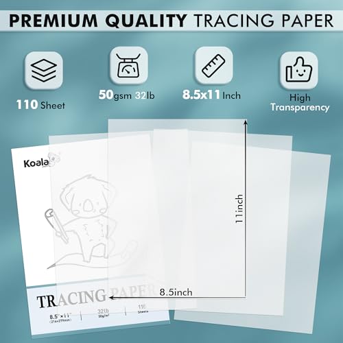 Koala 110 Sheets Tracing Paper 8.5x11 in Translucent Paper 32LB 50gsm