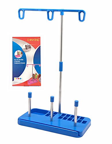 Thread Spool Holder Stand- 3 Spools Holder for Domestic (Home-Base) Embroidery and Sewing Machines - Four Colors for Choices (Blue) - color: Blue