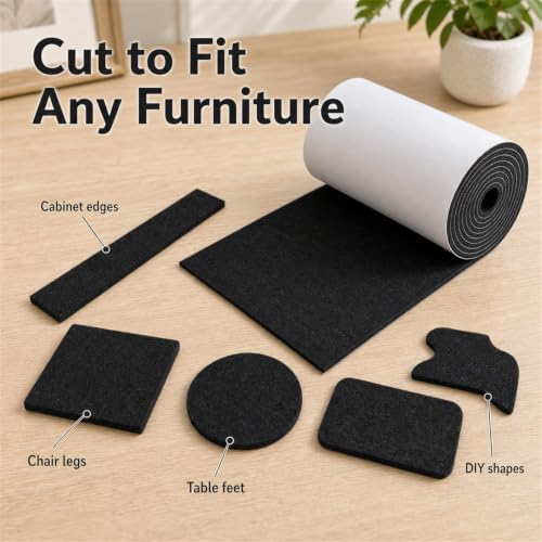 Felt Furniture Pads, Self Adhesive Felt Sheets Roll, Cuttable Felt Pads for Furniture Legs, Heavy Duty Furniture Pads for Hardwood Floors, Chair Wall Protector, Black, 40 x 5 x 0.12 Inch - color: Black, size: 5" x 40"