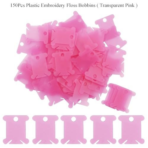 150Pcs Plastic Embroidery Floss Bobbins, Pink Plastic Floss Bobbins Embroidery Floss Cards Embroidery Thread Organizer Cross Stitch Floss Bobbin Plastic Bobbin for Embroidery Floss, SATONBEYI - color: Pink
