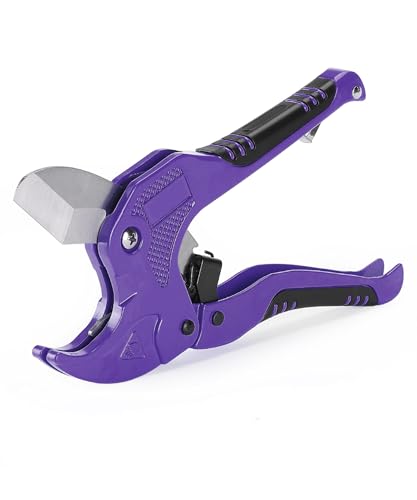 Bates- PVC Pipe Cutter, Cuts up to 1-5/8", Ratchet Pipe Cutter, PEX Cutting Tool for Cutting PEX, PVC, PPR Plastic Hoses and Plumbing Pipes, Purple - color: Purple