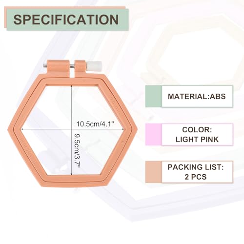 PATIKIL 2 Pieces 4.1" x 3.7" Hexagonal Embroidery Hoops, Adjustable Cross Stitch Hoops Ring ABS Plastic Embroidery Frame Punch Needle Hoop for Sewing, Needlework, DIY Craft, Light Pink - color: Light Pink, size: 4.1" x 3.7"