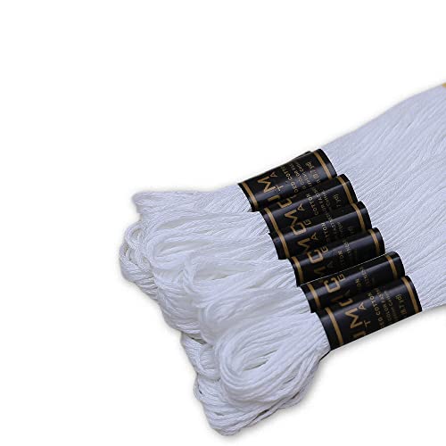 Pack of 12 Premium Embroidery Thread | 100% Egyptian Cotton Premium Skeins | Cross Stitch Embroidery Floss | Oeko TEX Certified Stranded Cotton | Ideal for Arts & Crafts (White-12) - color: White-12