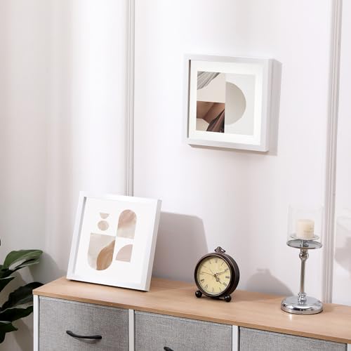 Muzilife 10x10 Shadow Box 3D Picture Frames, Wood, Real Glass, White,2 Pack - color: 2pc 10x10-white