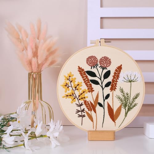 Smart-Feather 3 Sets Embroidery kit for Beginners, Hand Embroidery Kits for Adults with Hoop, DIY Art Project Craft Kit (Flower) - style: Flower
