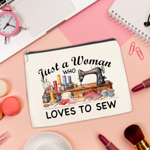 Sewing Gifts Makeup Bag for Women, Hostess Gifts for Female Mom Grandma Birthday Christmas Gift for Quilters Sewing Lovers Just a Woman Who Loves to Sew Cosmetic Bag Travel Toiletry Pouch for Purse - color: Multicolor B