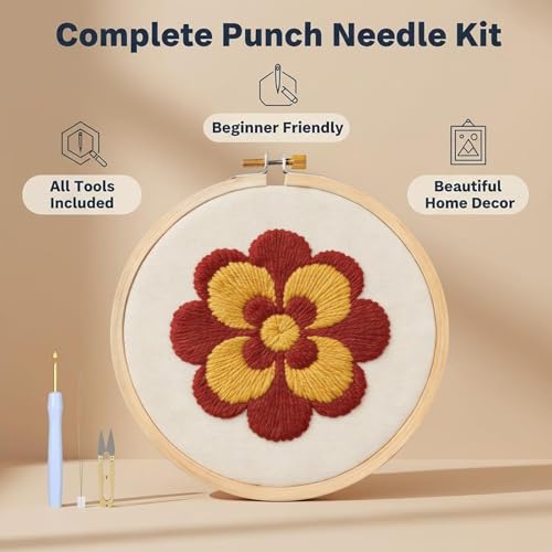 AohaiNova Punch Needle Kit for Adult Beginners,Punch Needling Set Flower - color: 05-Flower