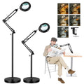 12X Magnifying Glass with Light and Stand, Real Glass Lens (Not Acrylic), 5 Color Modes, Stepless Dimmable, LED 3-in-1 Floor Lamp, Swing Arm with Clamp, Lighted Magnifier Hands Free for Craft, Reading - color: Black