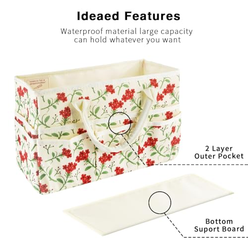 Craft Organizer Tote Bag with Multiple Pockets,Scrapbooking Art Storage - color: Red Flower