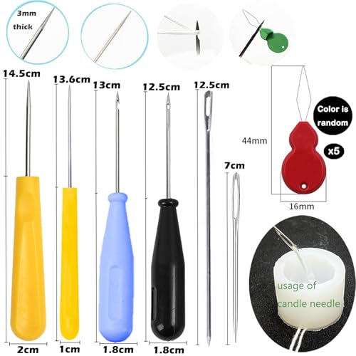 11 Pcs Candle Needle Kit,Wick Inserting Tool Molds Punch Needle with Hook Eye,Large-Eye Candle Wicking Needle(2 Style) - color: 11PCS