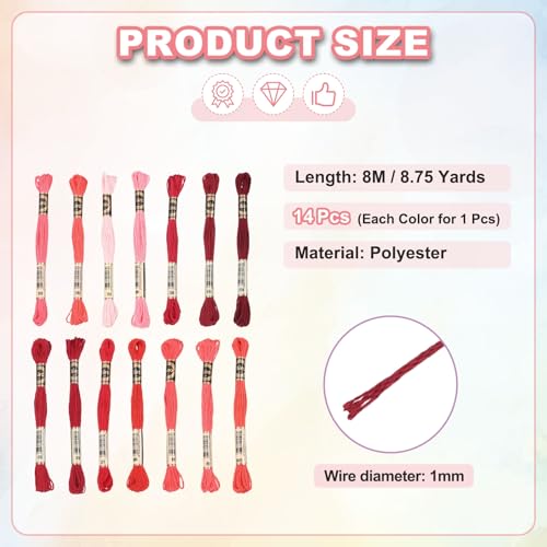 PATIKIL 14 Skeins Embroidery Floss Polyester Multicolored Dark Red - color: Multicolored Dark Red