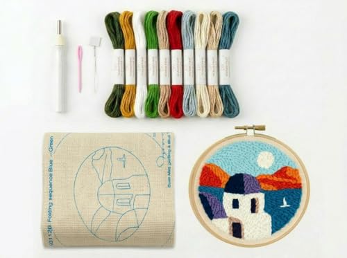 Meoe&heome Punch Needle Kit for Beginners, DIY Embroidery Set with 20+ Patterns(Island Cottage) - color: Island Cottage