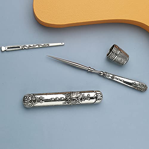 BUTUZE Embroidery Scissors Kit, European Antique Vintage Sewing Kit, Complete Vintage Sewing Tools with Embroidery Scissors, Original Case, Sewing Needle Case, Awl for Sewing, Craft, Needlework - color: Silver