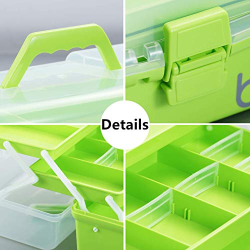 Kinsorcai 12'' Three-Layer Clear Plastic Storage Box/Tool Box, Multipurpose Organizer and Portable Handled Storage Case for Art Craft and Cosmetic (Green) - color: green, size: 1PCS