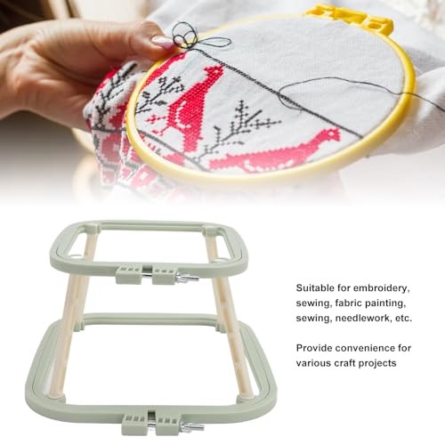 2-Layer Embroidery Frame Stand, Adjustable ABS Double Hoop - style: Green