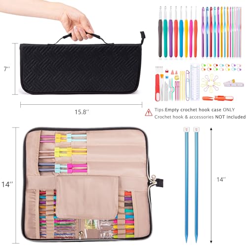 MYBAGZING Crochet Hook Case Organizer, Knitting Needle Case up to 14 Inches - color: Black, size: 14 Inches
