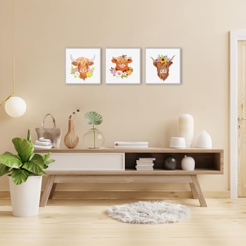 Louise Maelys 3 Set Highland Cow Embroidery Kit for Beginners Floral - color: highland cows