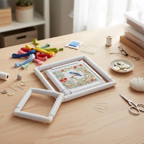 Tosnail 3 Pack Square Embroidery Hoop, 6", 8", 11" Cross Stitch Hoops and Frames, Plastic Quilting Snap Frame, Needlework Tools Accessories for Crafts, Hand Quilting, Painting Canvas