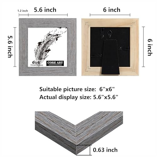 CORE ART 6x6 Picture Frame, Solid Wood Rustic Dark Gray - color: Dark Grey, size: 6x6 - 1 pack