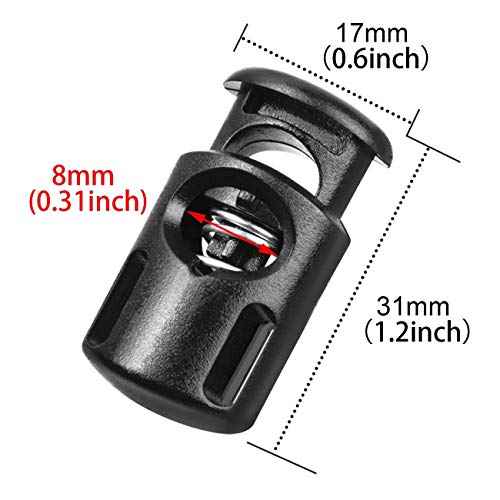DYZD Plastic Cord Locks End Spring Stop Toggle Stoppers Multi-Colour (50PCS, Black)