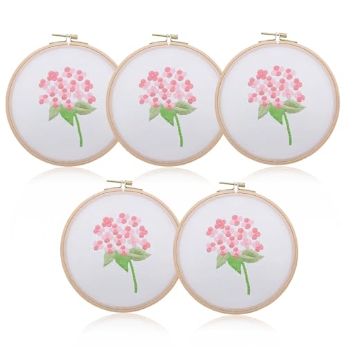 5 Pieces 7.5 Inch Embroidery Hoops, Round Cross Stitch Hoop Rings Wooden Embroidery Frames Wood Circle Display Frame for Art Craft Sewing and Hanging Ornaments