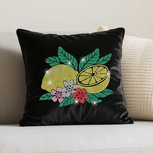 1 Pc Fresh Lemon Floral Iron on Rhinestones Transfer, Summer Fruit Hotfix Iron on Patch Transfer Decals Crystal Heat Transfer Clothing Repair Decor for T-Shirt Hat Jacket Party Decor - color: Lemon Floral