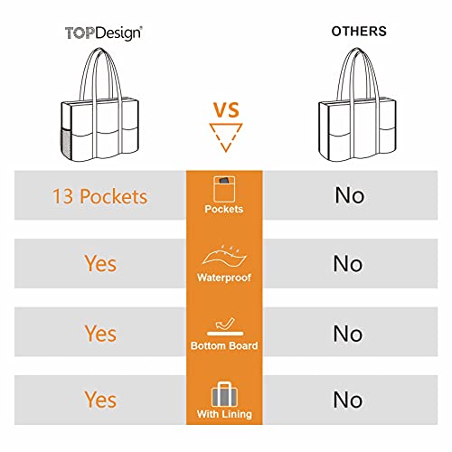 TOPDesign Utility Water Resistant Tote Bag with 13 Pockets, Zipper Closure - color: Black, size: Medium