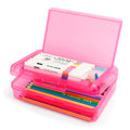 Double Layer Plastic Clear Hard Pencil Cases Box with Personalized sticker - color: Pink-Stickers