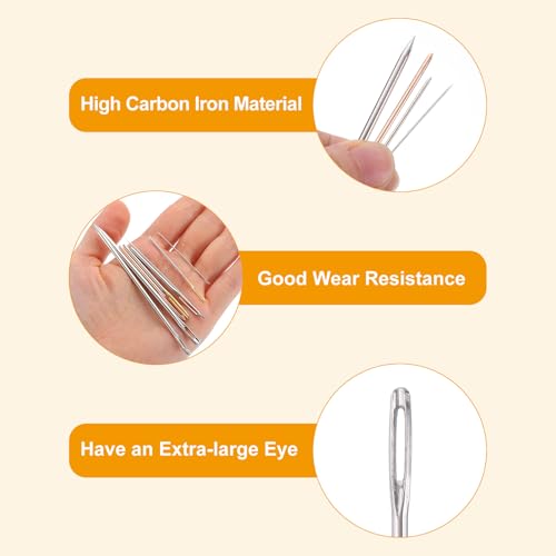 uxcell 100Pcs Large Eye Needles, 2.09" 1.6mm High Carbon Iron Embroidery Thread Needle Sewing Blunt Needle Knitting Needles for Hand Sewing Art Crafts, Silver - size: 1.6x53mm