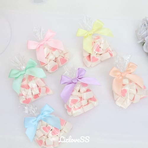 Pre-Tied Pastel Rainbow Satin Ribbon Bows for Crafts 3", 6 Colors - color: Pastel