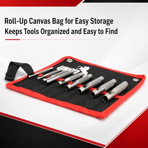 UNCO- Hollow Leather Hole Punch Set, 2.5mm-10mm, 9 pcs, Silver, Carbon Steel Leather Hole Punch Tool with Storage Bag