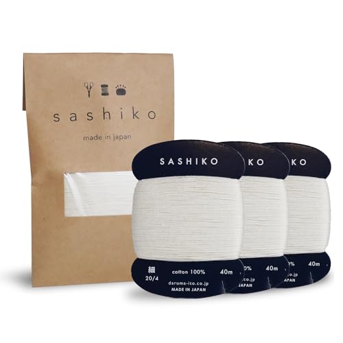 DARUMA Sashiko Thread Card Rolls Set of 3 (43.7 Yards x3) - Sewing & Embroidery, Includes Instruction Manual and Gift Packaging (Thin, Ecru) - color: Ecru, style: Thin