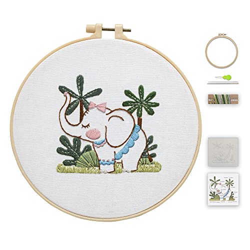 Ebherys Level 1 Embroidery Kits for Beginners and Adults, Different Animals Pattern, 1set as a Pack, inculde 1 Hoop, Instruction and Enough Threads, Easy and Basic Stitches (Elepant) - color: Elepant
