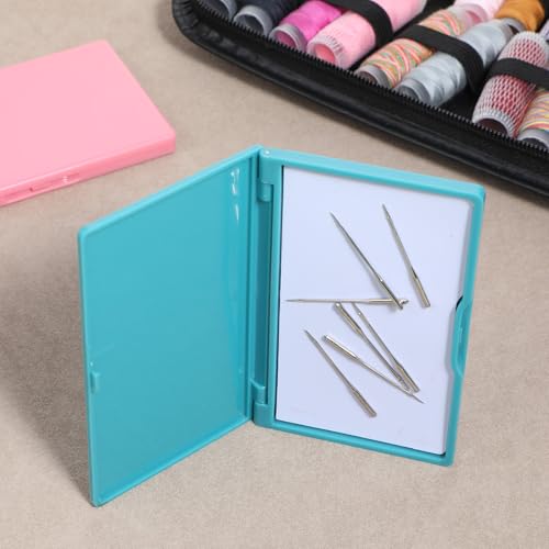 Piriuuo 2 Pcs Magnetic Needle Case, Sewing Needle Holder Rectangle Magnetic Needles Holder Portable Sewing Needles Box Sewings Supplies for Pin Holders Organizer (Green & Pink)