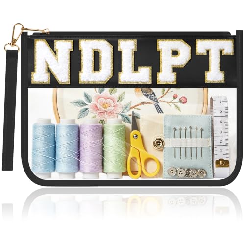 BuyCard Needlepoint Project Bag, NDLPT Clear Zipper Pouch Sewing Gifts Bag - color: Black