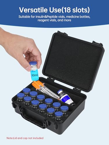Peptide Case | Peptides Vials Case, 5ml Vial Storage Cases (10ml-18Slots) - color: 18-shots×3ml + 1-slot×30ml (Black)