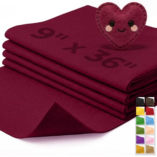 IONTACH 9" X 36" Soft Felt Sheets 1.6mm Thick (4 Packs, Burgundy) - color: Burgundy
