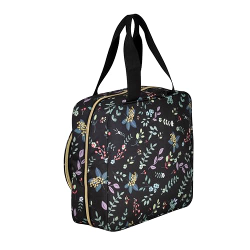 Portable Square Cross Stitch Starter Kits Bag Embroidery Project Bag Embroidery Tool Storage Tote Bag with Multifunctional Pockets, Bag Only (Black Leaves) - color: Black Leaves