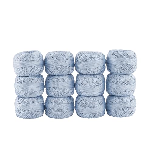 Rhapsody Pearl Cotton Size 8 Crochet Thread 12 Balls Egyptian Cotton Double Mercerized Hand Knitting, Embroidery, Sashiko, Cross-Stitch, Sewing, Needlepoint, DIY, Quilting (LT Blue Violet, Col. 340) - color: LT Blue Violet, Col. 340